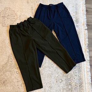 Loft pull on taper leg pintuck pants - set of two (green and blue)